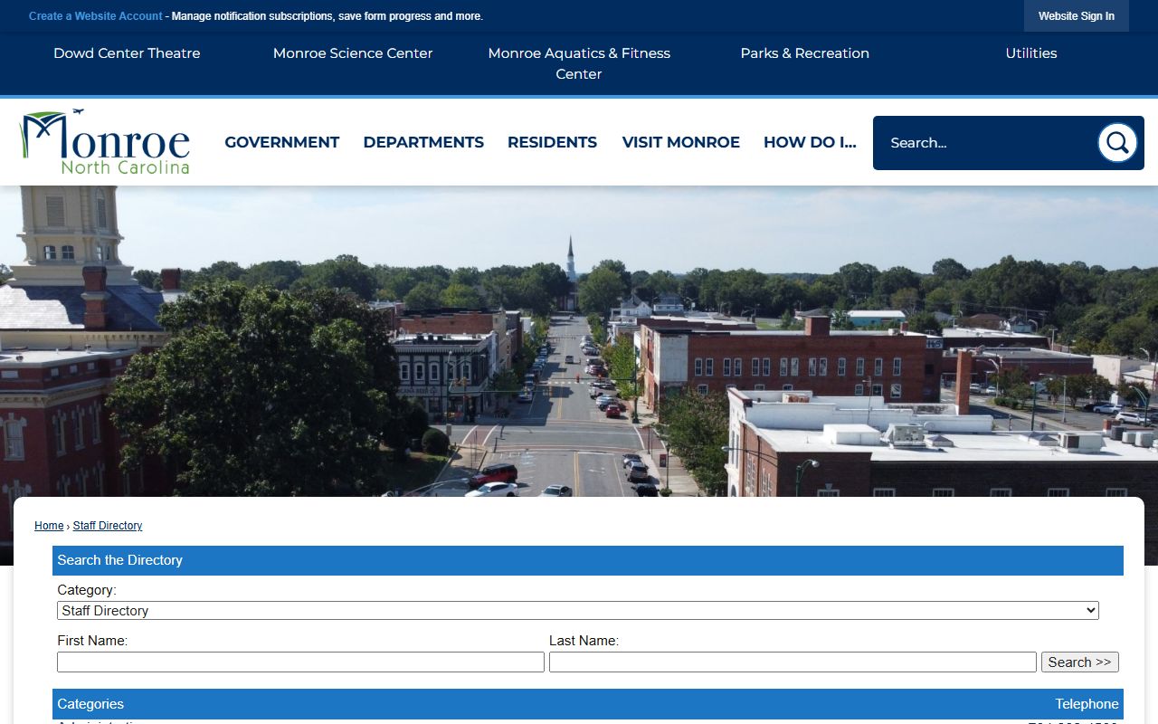 Union County phone directory image of the City of Monroe staff directory