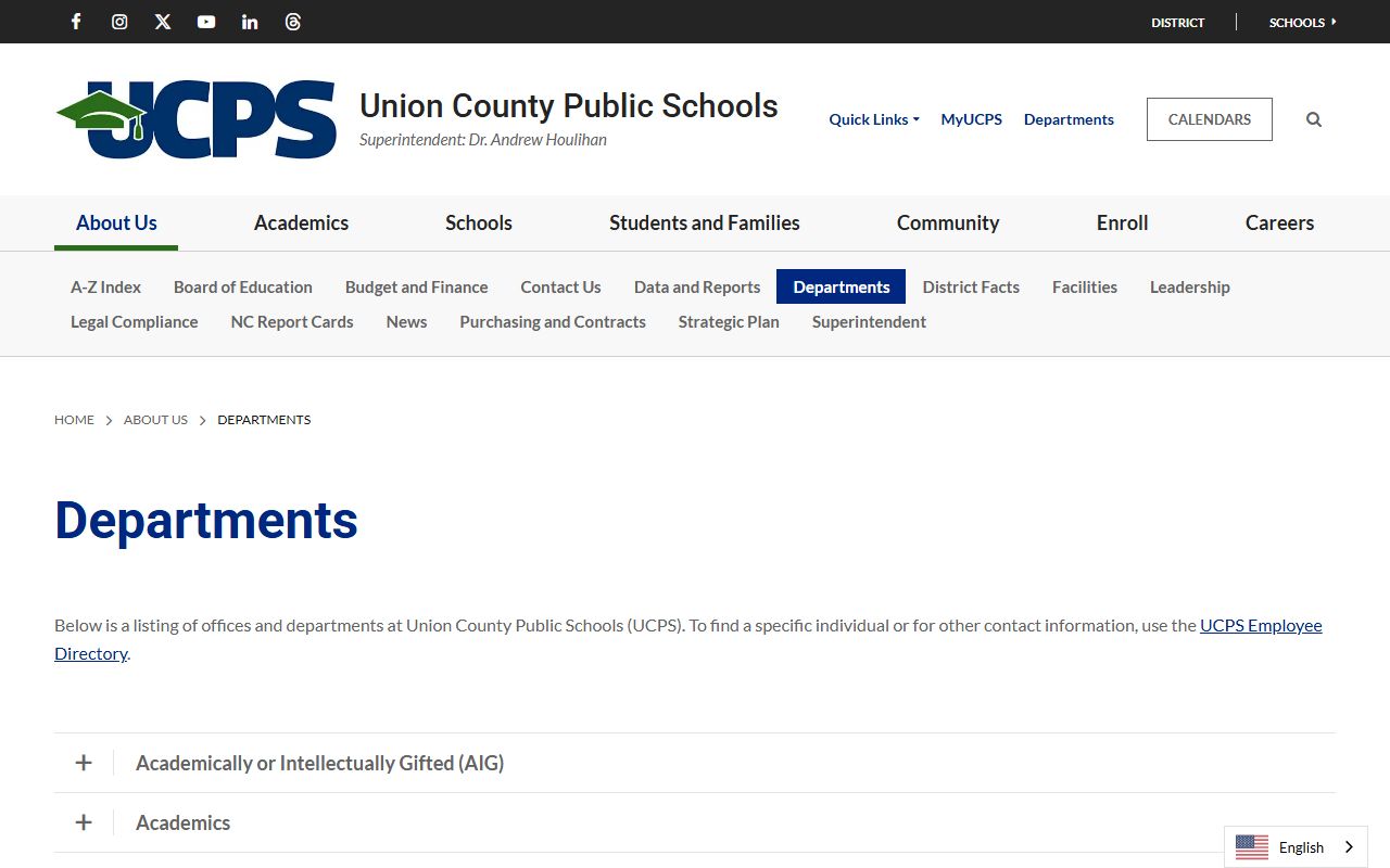 Union County phone directory image of UCPS department phone numbers