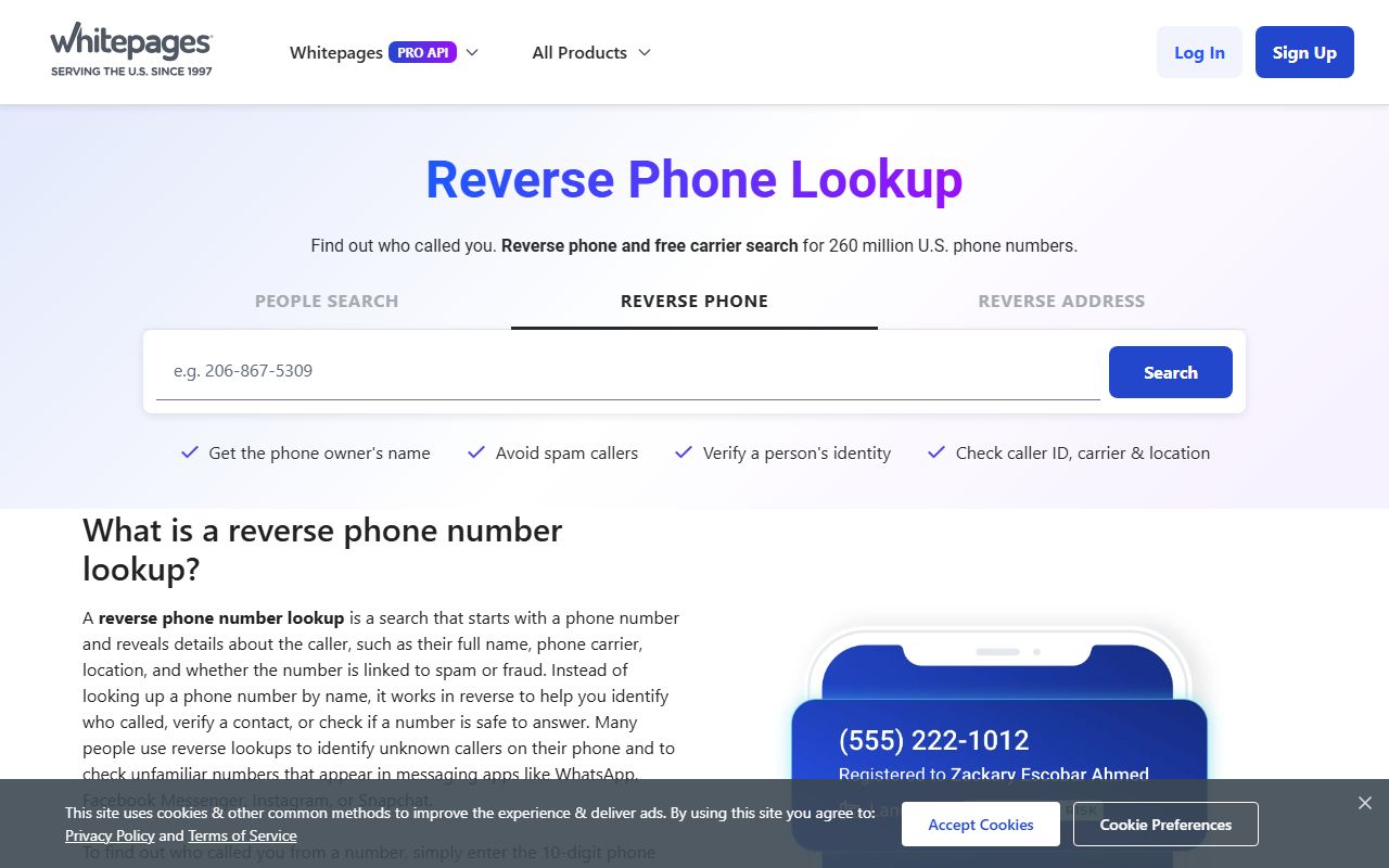 Whitepages reverse phone lookup page used for Union County caller context