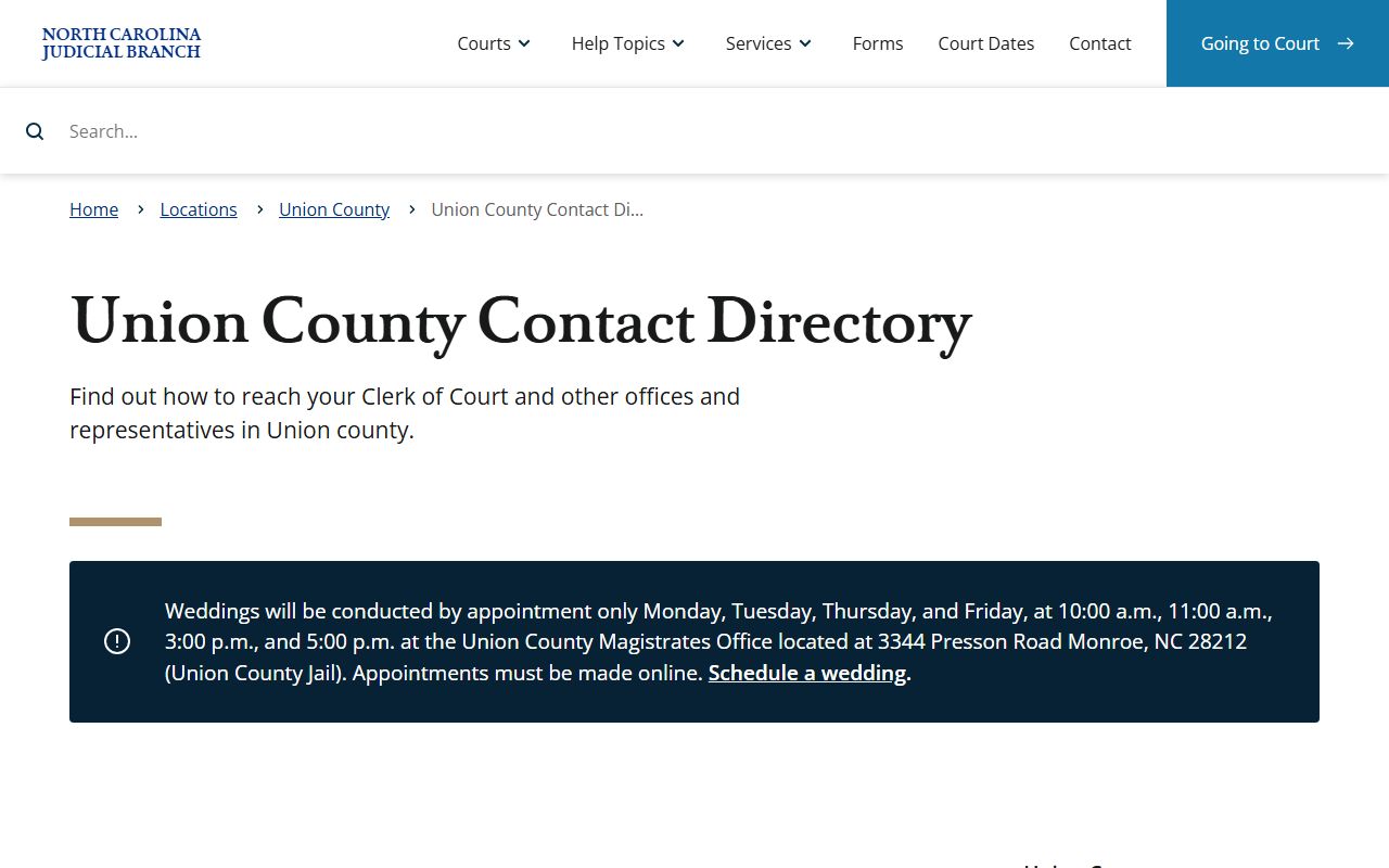Union County phone numbers court contact directory